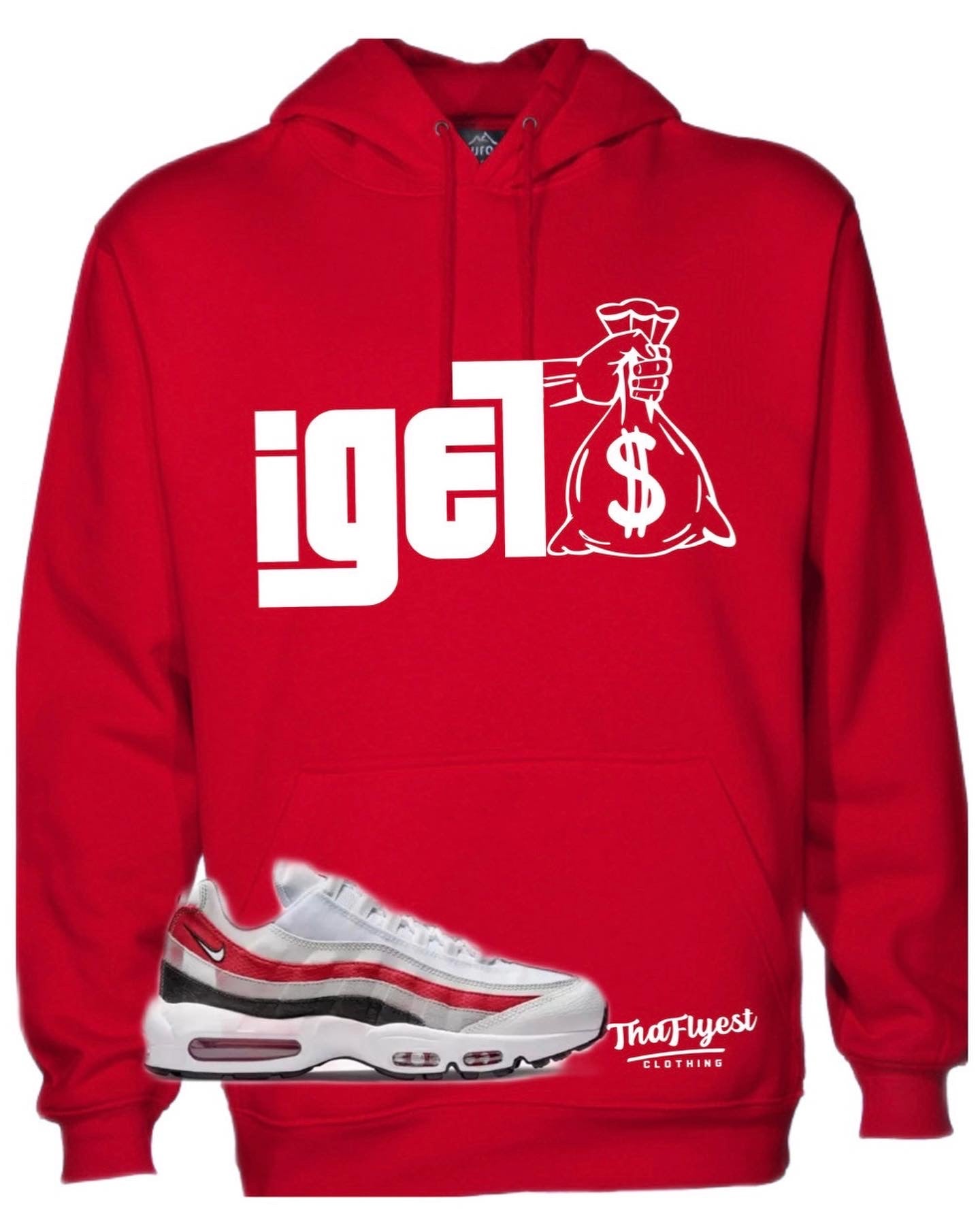 I Get Money Red and White Hoodie