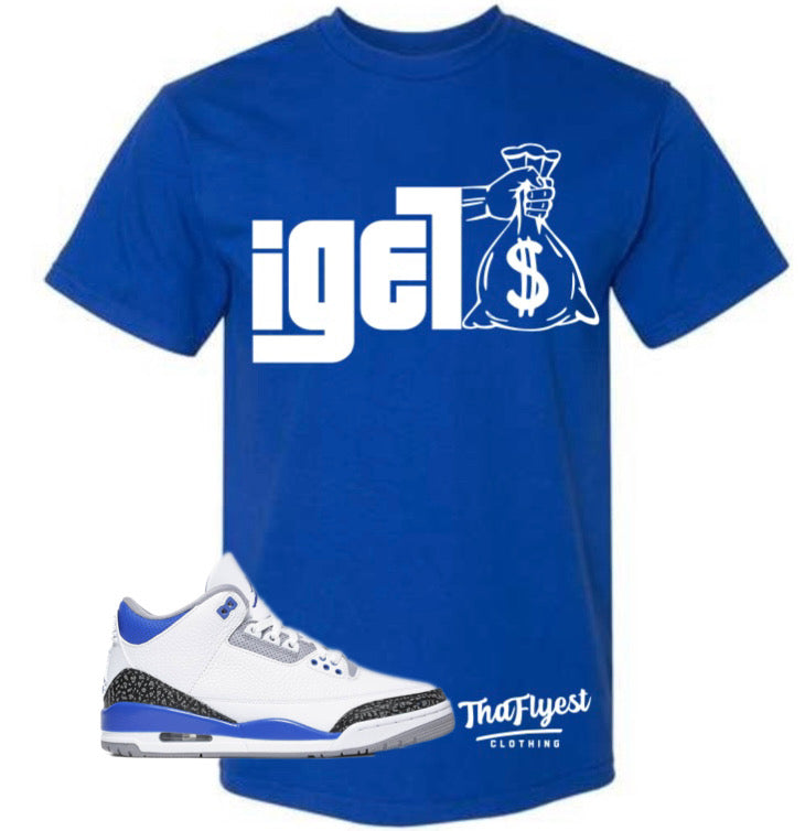 I Get Money Blue and White T-Shirt