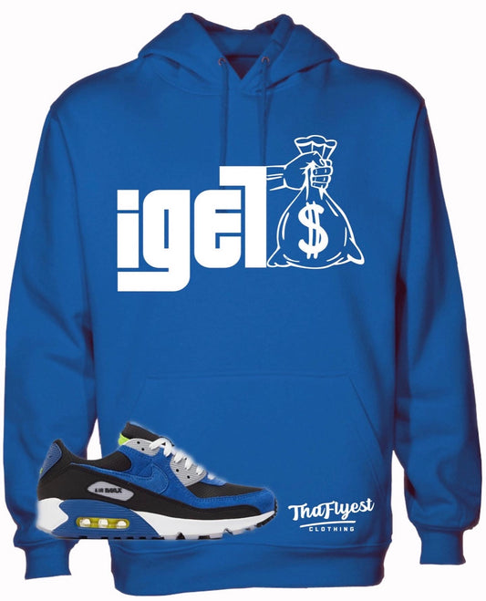 I Get Money Blue and White Hoodie